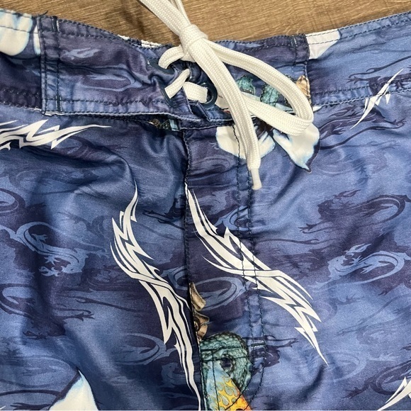 Vintage Gecko Dragon Floral Surf Board Hawaii Shorts All Over Print Men 32” - Picture 2 of 12